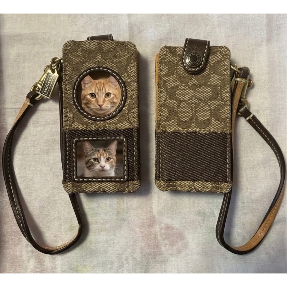 Coach Signature Khaki Brown Monogram Canvas Photo Bag Charm Ipod Nano Wristlet